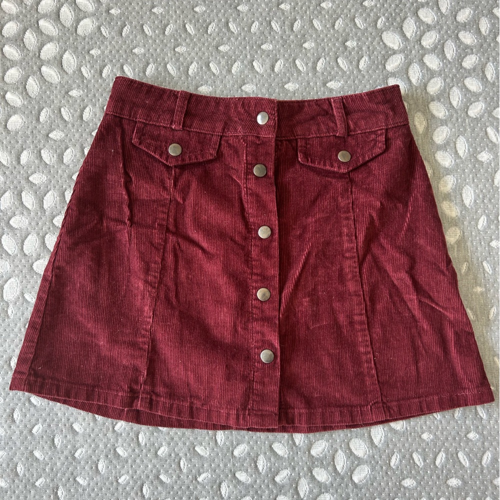 BDG red corduroy button up skirt. Size Small
